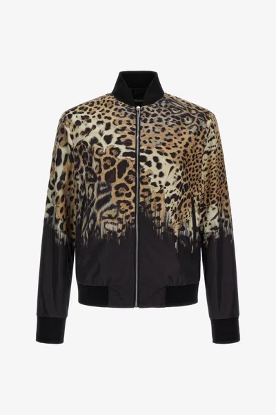 Roberto Cavalli Jaguar Skin Print Bomber Jacket In Multi