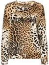 Roberto Cavalli Jaguar Skin-print Cotton Sweatshirt In Neutrals
