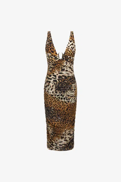 Roberto Cavalli Jaguar Skin Print Dress In Brown