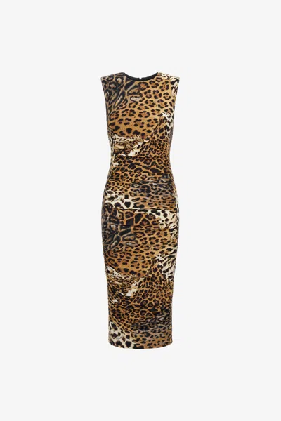 Roberto Cavalli Jaguar Skin Print Dress In Light Brown