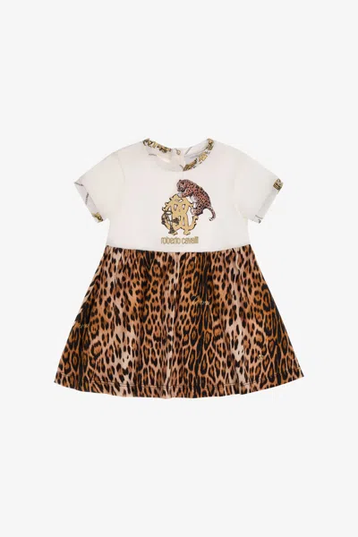 Roberto Cavalli Babies' Jaguar Skin Print Dress In Light Brown