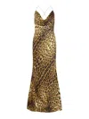 Roberto Cavalli Leopard Print Draped Dress With Open Back In Brown