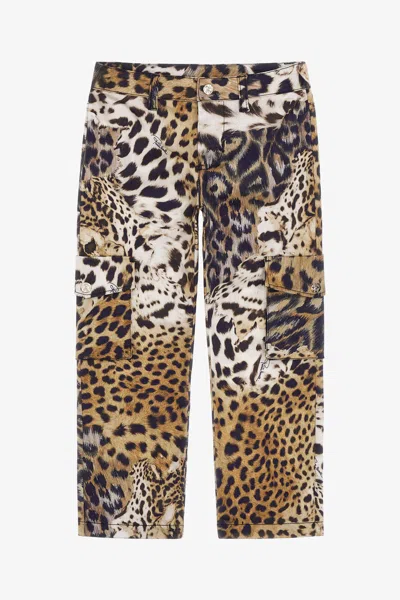 Roberto Cavalli Jaguar Skin Print Pants In Light Brown