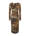 Roberto Cavalli Jaguar Skin-print Ruched Dress In Black