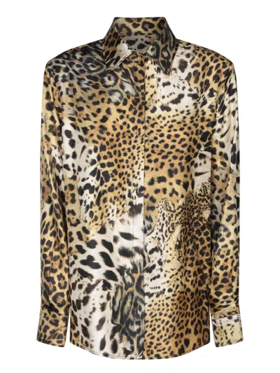 Roberto Cavalli Leo Printed Silk Twill Jacket In Beige