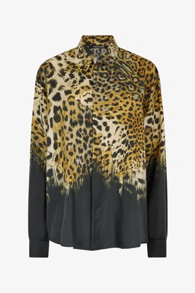 Roberto Cavalli Jaguar Skin Print Shirt In Light Brown