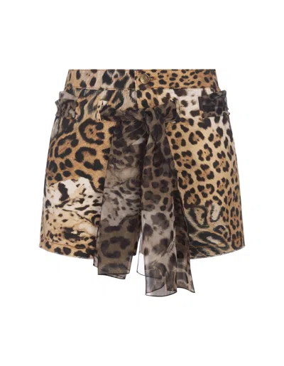 Roberto Cavalli Jaguar Skin Print Shorts In Brown