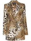 Roberto Cavalli Jaguar Skin-print Silk Blazer In Neutrals