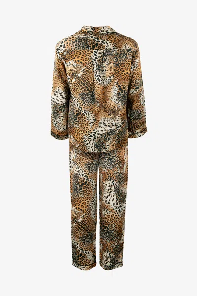 Roberto Cavalli Jaguar Skin Print Silk Pajamas In Brown