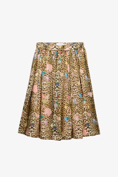 Roberto Cavalli Jaguar Skin Print Silk Skirt In Brown