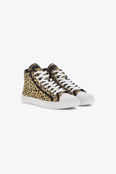 Roberto Cavalli Jaguar Skin Print Sneakers In Light Brown