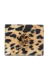 Roberto Cavalli Jaguar Skin-print Suede Cardholder In Neutrals