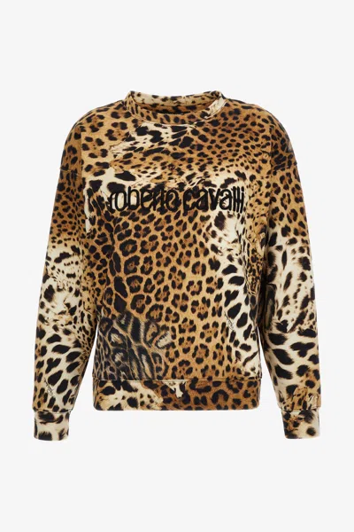 Roberto Cavalli Jaguar Skin Print Sweatshirt In Light Brown