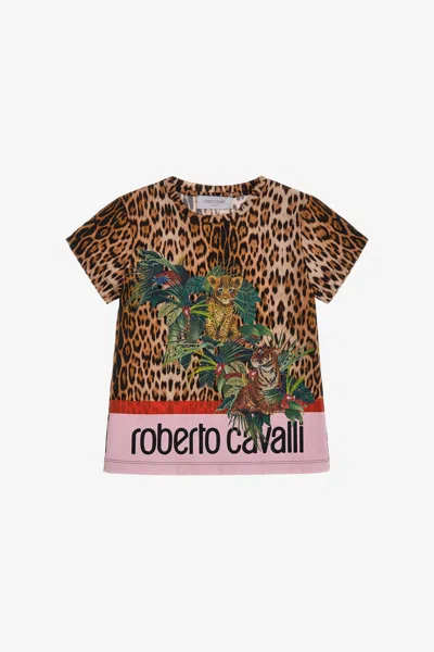 Roberto Cavalli Jaguar Skin Print T-shirt In Light Brown