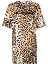 Roberto Cavalli Jaguar Skin-print T-shirt Minidress In Neutrals
