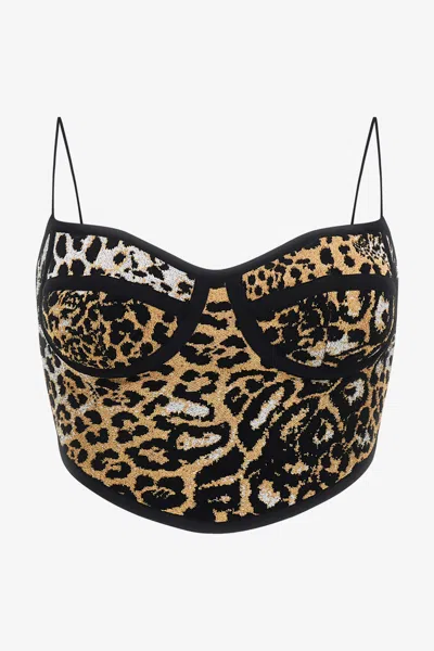 Roberto Cavalli Jaguar Skin Print Top In Light Brown