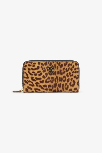 Roberto Cavalli Jaguar Skin Print Zip-around Wallet In Neutral