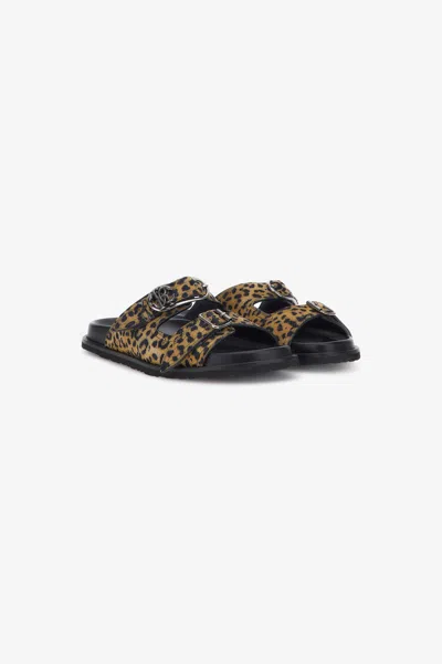Roberto Cavalli Jaguar Skin Printed Sandals In Light Brown