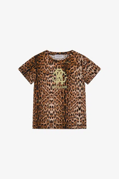 Roberto Cavalli Jaguar Skin Printed T-shirt In Light Brown