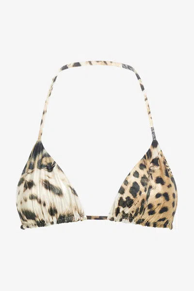 Roberto Cavalli Jaguar Skin Top Bikini In Light Brown
