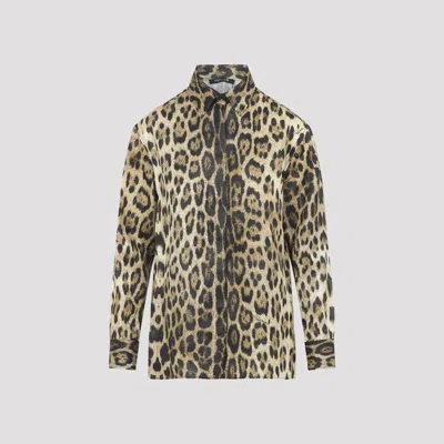 Roberto Cavalli Jaguard Print Shirt In Nude & Neutrals