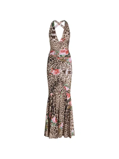 Roberto Cavalli Jaguar-print Floral-print Maxi Dress In Multi