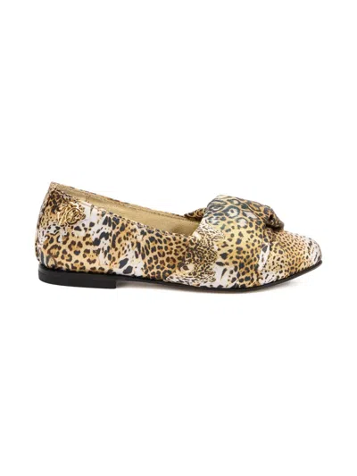Roberto Cavalli Kids' Jaguar-print Knotted Ballet Flats In Multi