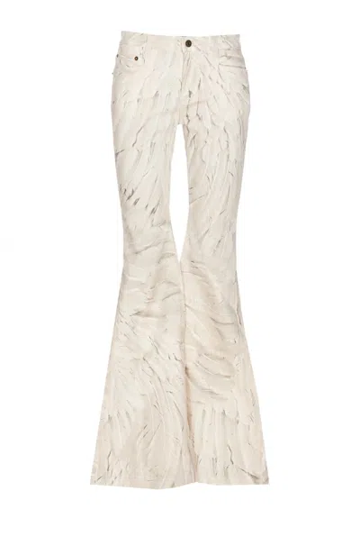 Roberto Cavalli Ice Feathers Print Jeans In Grey