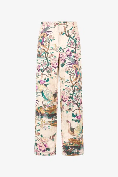 Roberto Cavalli Jeans With Oriental Bird Print In Neutral