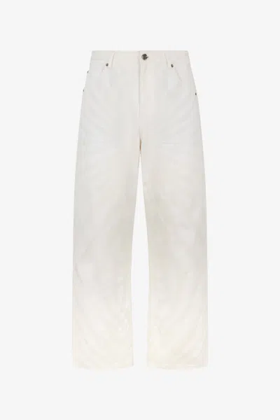 Roberto Cavalli Ray-print Straight-leg Jeans In White