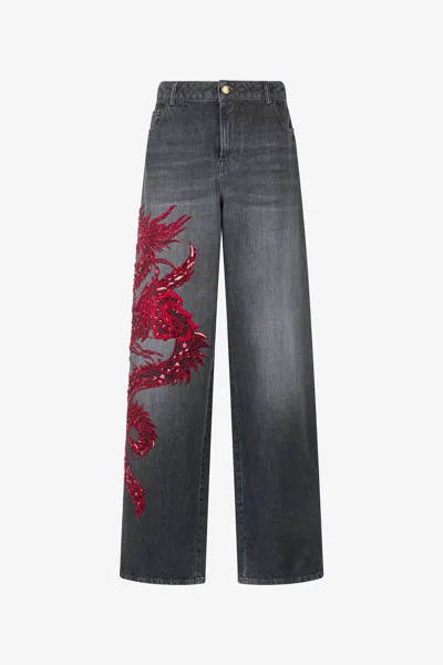 Roberto Cavalli Jeans With Embroidery And Sequins In Blue