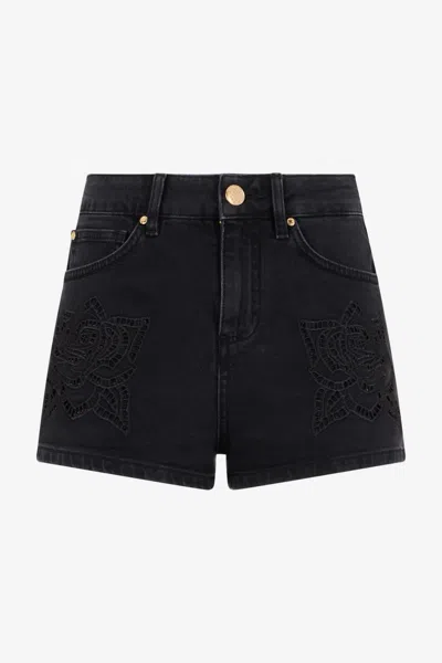 Roberto Cavalli Jeans Shorts Black With Rose Embroidery