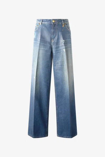 Roberto Cavalli Jeans With Mirror Snake Monogram Charm In Blu Scuro 193921