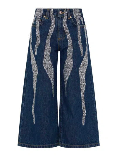 Roberto Cavalli Kids' Jeans With Rhinestones In Blue