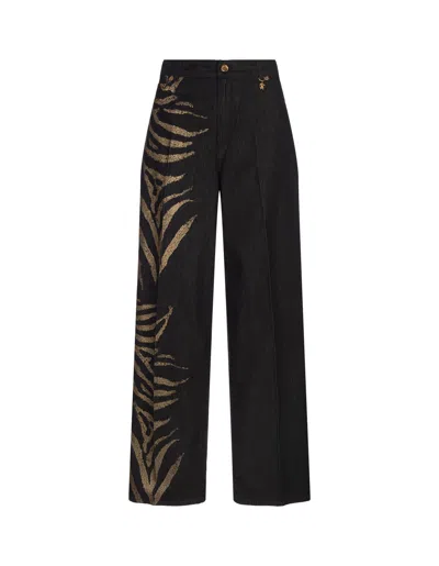 Roberto Cavalli Jeans With Side Zebra Print In Oro/nero 191101