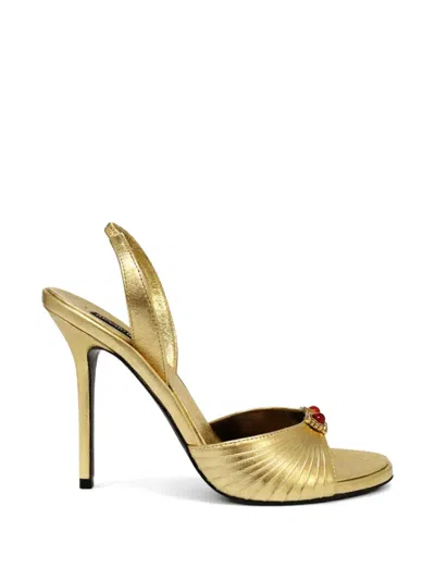 Roberto Cavalli Jewel-embellished Pleated Sandals In Gold