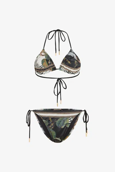 Roberto Cavalli Jewellery Foulard Print Bikini In Green