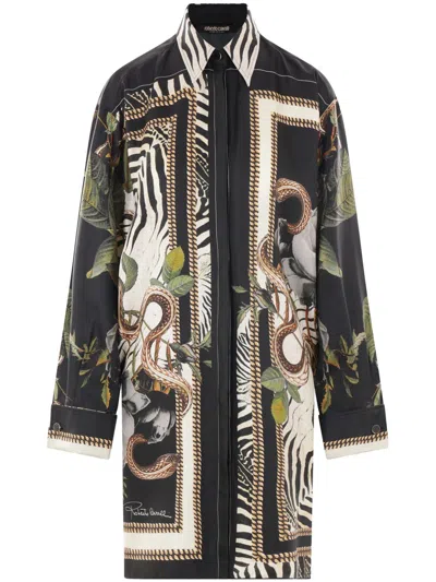 ROBERTO CAVALLI JEWELLERY FOULARD-PRINT SILK SHIRT DRESS