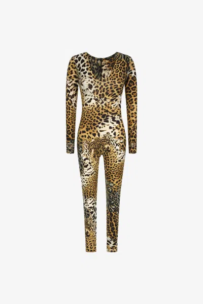 Roberto Cavalli Jumpsuit With Jaguar Skin Print In Light Brown