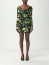 Roberto Cavalli Short Black Stretch Dress With Lemons Print In Black