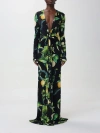 Roberto Cavalli Printed Viscose Jersey Draped Maxi Dress In Black