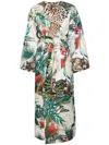 Roberto Cavalli Jungle-print Belted Coat In Neutrals