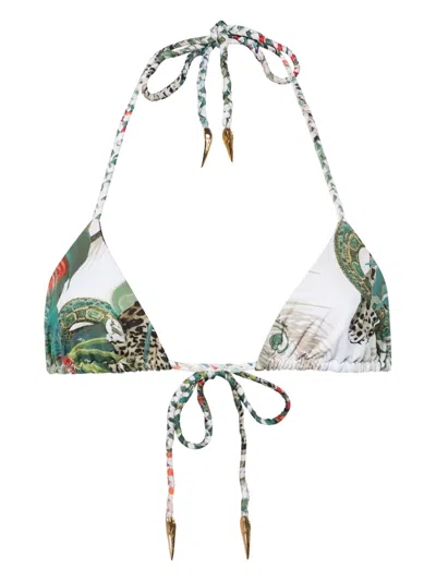 Roberto Cavalli Jungle-print Bikini Top In Green