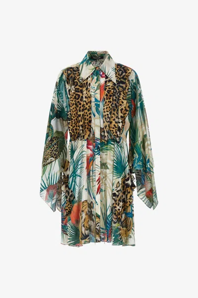 Roberto Cavalli Jungle Print Dress In Green