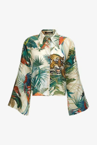 ROBERTO CAVALLI SEIDENHEMD MIT JUNGLE-PRINT WEITEN ÄRMELN