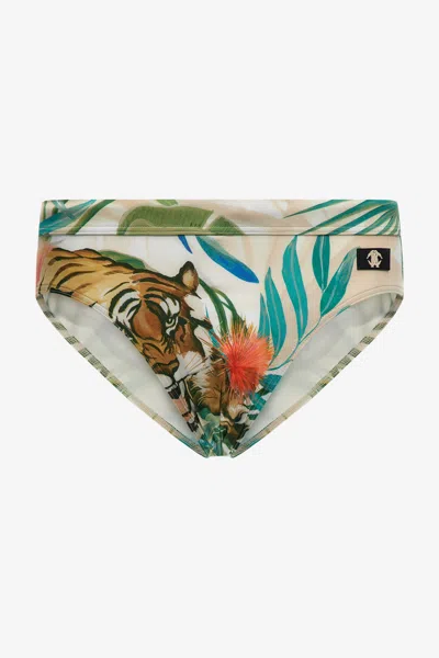 Roberto Cavalli Jungle Print Swim Briefs In Green