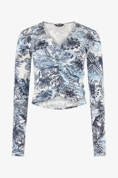 Roberto Cavalli Jungle Print Top In Light Blue