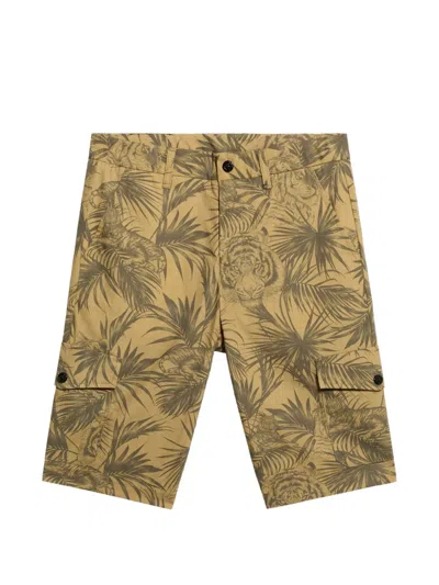 Roberto Cavalli Kids' Jungle-print Cargo Shorts In Brown