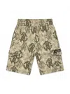 Roberto Cavalli 3d Monogram-print Cargo Shorts In Brown