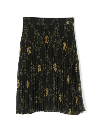 Roberto Cavalli Junior Kids' Abstract-print Pleated Midi Skirt In Black